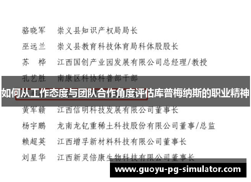 如何从工作态度与团队合作角度评估库普梅纳斯的职业精神